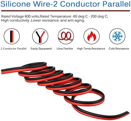 BNTECHGO 10 Gauge Flexible 2 Conductor Parallel Silicone Wire Spool Red Black High Resistant 200 deg C 600V for Single Color LED Strip Extension Cable Cord,Model,25ft Stranded Tinned Copper Wire - 画像 (4)