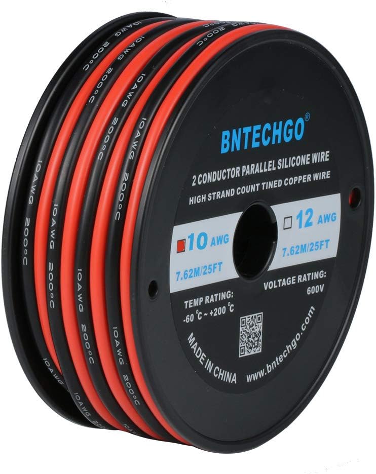 BNTECHGO 10 Gauge Flexible 2 Conductor Parallel Silicone Wire Spool Red Black High Resistant 200 deg C 600V for Single Color LED Strip Extension Cable Cord,Model,25ft Stranded Tinned Copper Wire - 画像 (8)
