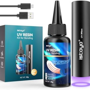 ISTOYO 30g強力瞬間接着剤、超多用途接着剤、uvランプ照射後4秒以内に急速に硬化でき、395 NM充電可能UV懐中電灯付き、金属、プラスチック、陶磁器 、ガラス、に使用できる、修復/固定/粘合/シール