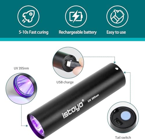 ISTOYO 30g強力瞬間接着剤、超多用途接着剤、uvランプ照射後4秒以内に急速に硬化でき、395 NM充電可能UV懐中電灯付き、金属、プラスチック、陶磁器 、ガラス、に使用できる、修復/固定/粘合/シール - 画像 (3)