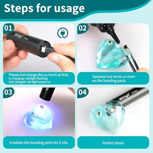 ISTOYO 30g強力瞬間接着剤、超多用途接着剤、uvランプ照射後4秒以内に急速に硬化でき、395 NM充電可能UV懐中電灯付き、金属、プラスチック、陶磁器 、ガラス、に使用できる、修復/固定/粘合/シール - 画像 (5)